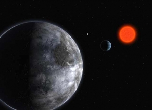Взгляд художника на систему красного карлика Глизе 581 со сверхземлей в зоне обитания (space.com)