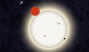 Рисунок планеты с двумя далекими звездами (yale.edu)