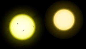 Сравнение размеров и яркости Солнца и Туа Кита (wikipedia.org)