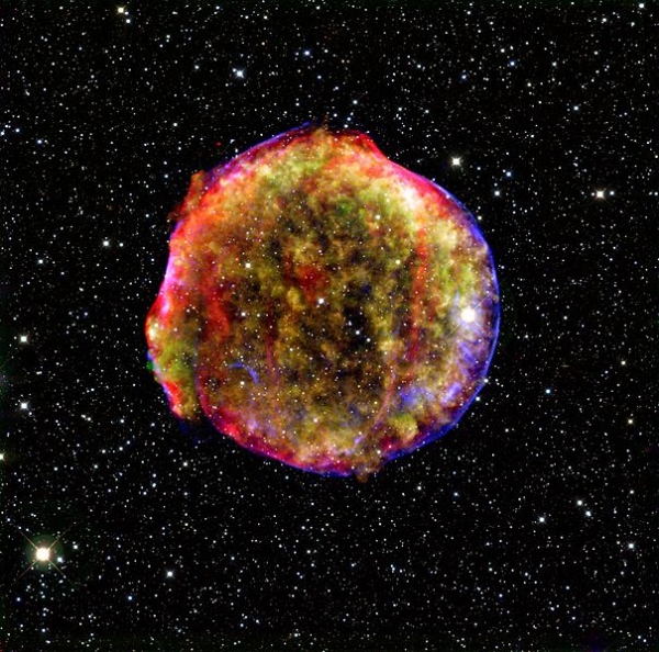 Изображение сверхновой SN 1572 в псевдоцветах (wikipedia.org)
