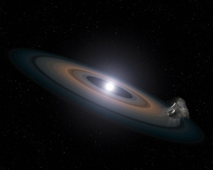 Рисунок диска маетрии из разрушенных астероидов воруг белого карлика (sciencedaily.com)