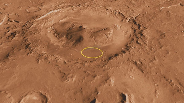 Кратер Гейла и примерное место исследования марсохода Curiosity (wikipedia.org)