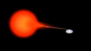 Рисунок белого карлика, перетягивающего материю звезды (sciencedaily.com)
