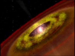Рисунок молодой звезды с протопланетным диском (wikipedia.org)