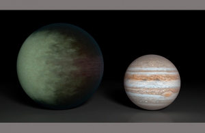 Примерный вид первой экзопланеты, на которой наблюдались облака, и Юпитер (space.com)