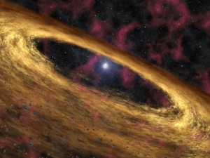 Рисунок пульсара, окруженного диском из пыли и газа (universetoday.co)