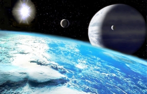 Луна планетыИпсилон Андромеды d, газового гиганта, имеющая на поверхности океан (wikipedia.org)